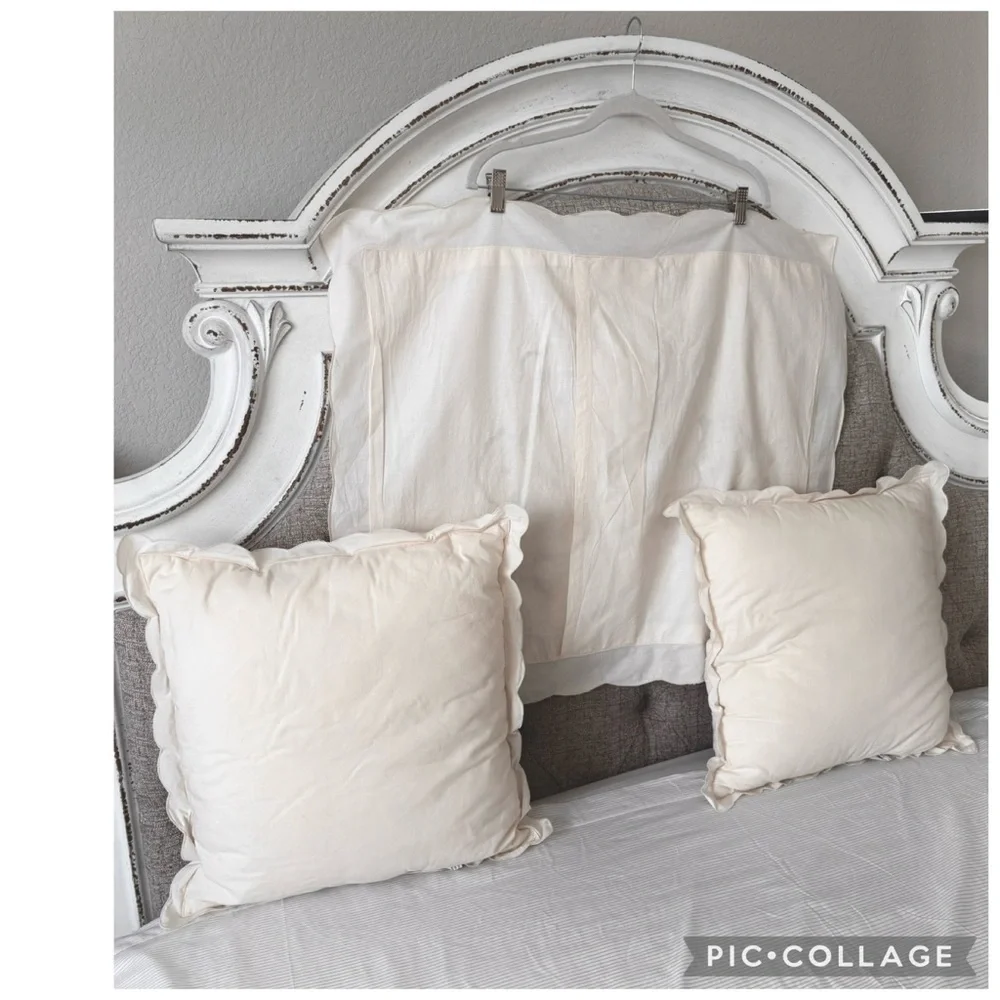 4 Pc Cottagecore Battenburg Lace 3 Pillow & Runner Set Cream Cotton Floral